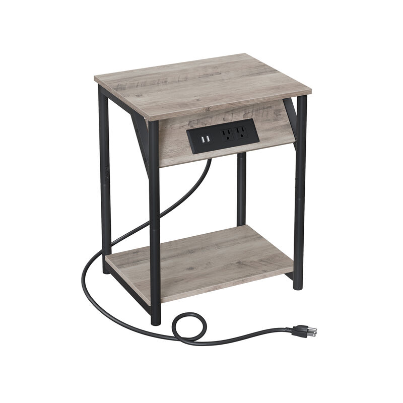 Side Table with Charging Station - Convenient End Table Featuring USB Ports and Outlets