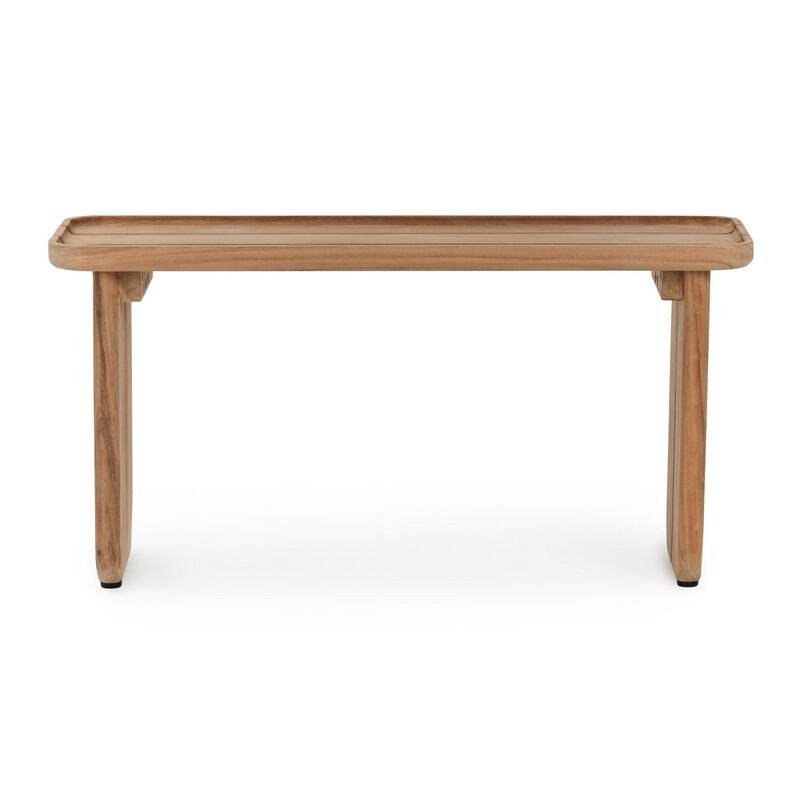 Eira Outdoor Coffee Table, Plank Top, Natural Brown Teak Wood 32 Inch - Benzara
