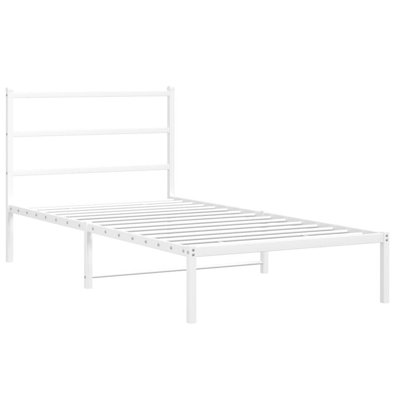 vidaXL Metal Bed Frame with Headboard White 39.4"x78.7" image number 2