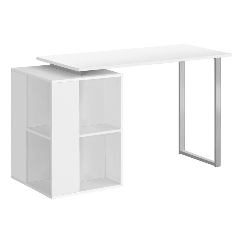 Monarch Specialties I 7600 Computer Desk, Home Office, Left, Right Set-up, Storage Shelves, 55"L, Work, Laptop, Metal, Laminate, White, Grey, Contemporary, Modern