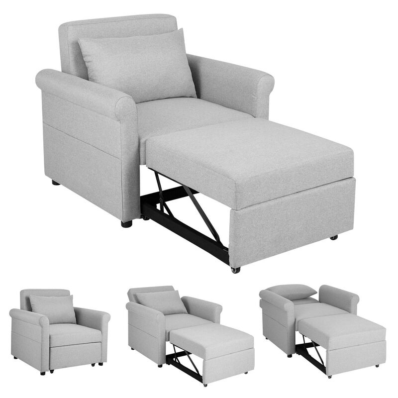 3-in-1 Pull-out Convertible Adjustable Reclining Sofa Bed-Gray