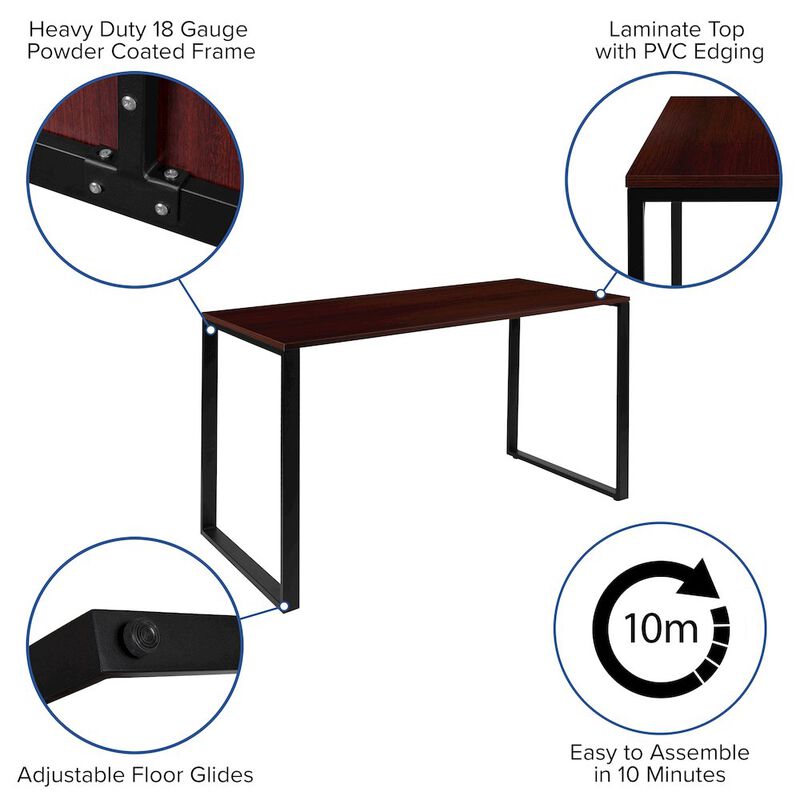 Flash Furniture Desk Industrial Computer Desk Sturdy Home Office Desk - 55" Length-Mahogany image number 2