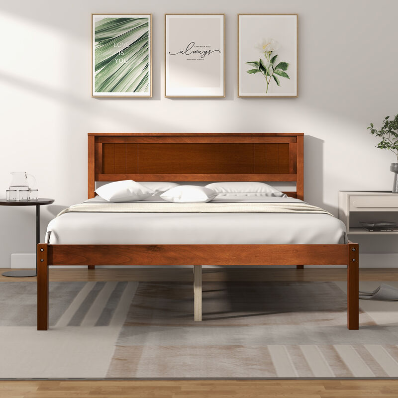 Bed Frame with Wooden Headboard and Slat Support
