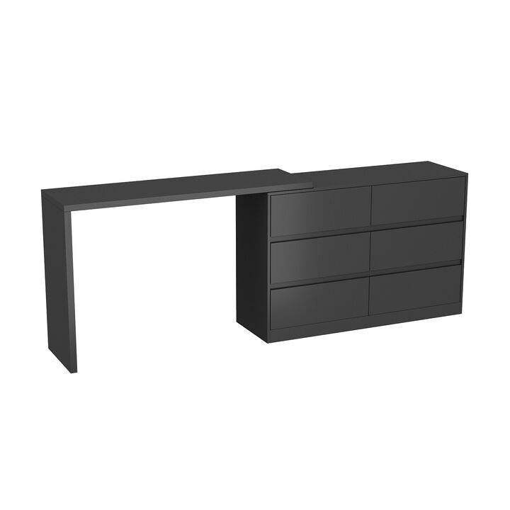 6-Drawer L-Shaped Dresser in Black with Rotatable Desk 47.2 in. W x 51.2 in. D x 32.7 in. H