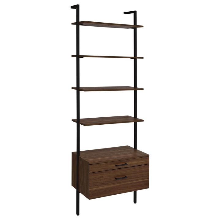 Wens Wall Mounted Bookcase Unit, 4 Shelves, 2 Drawers, Black Brown