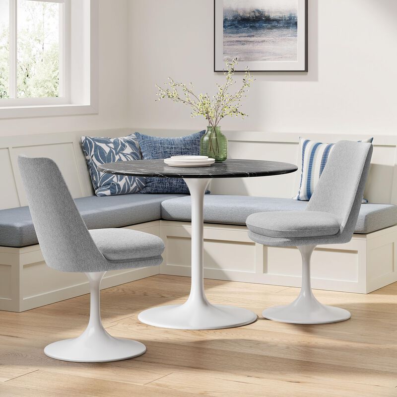 Modway Lippa Upholstered Swivel Dining Side Chair in White Light Gray - Armless Woven Heathered Fabric Accent Chair with Pedestal Base - 360&deg; Office Desk Rotating Chair with No Wheels image number 5