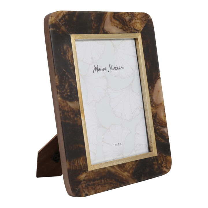 5x7" Brass Border Tortoise Look Photo Frame, Brown