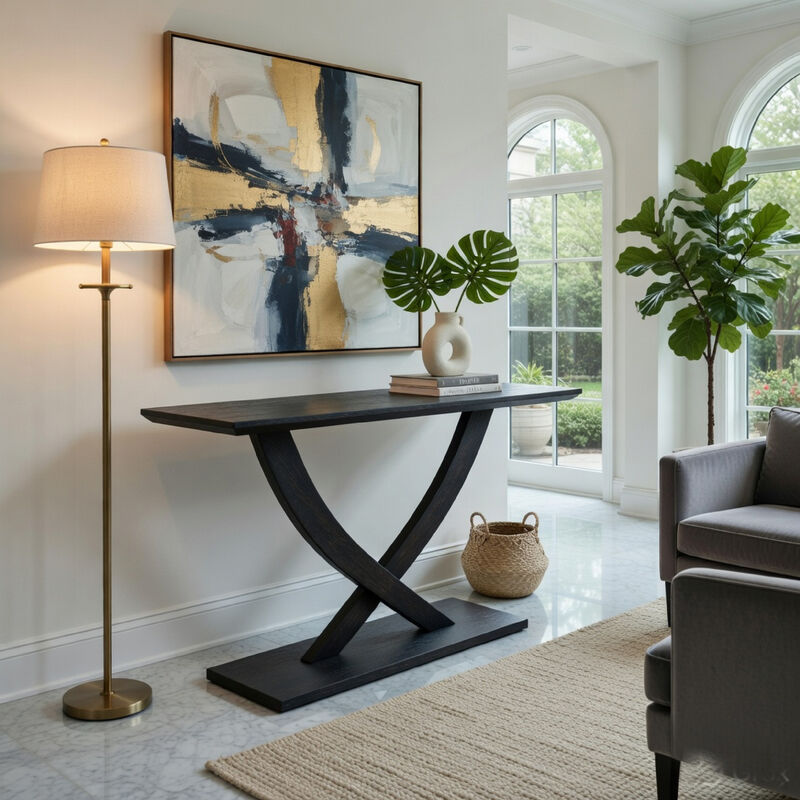 Kee Sofa Console Table , Cross Legged Pedestal Base, Navy Blue 57 Inch image number 8