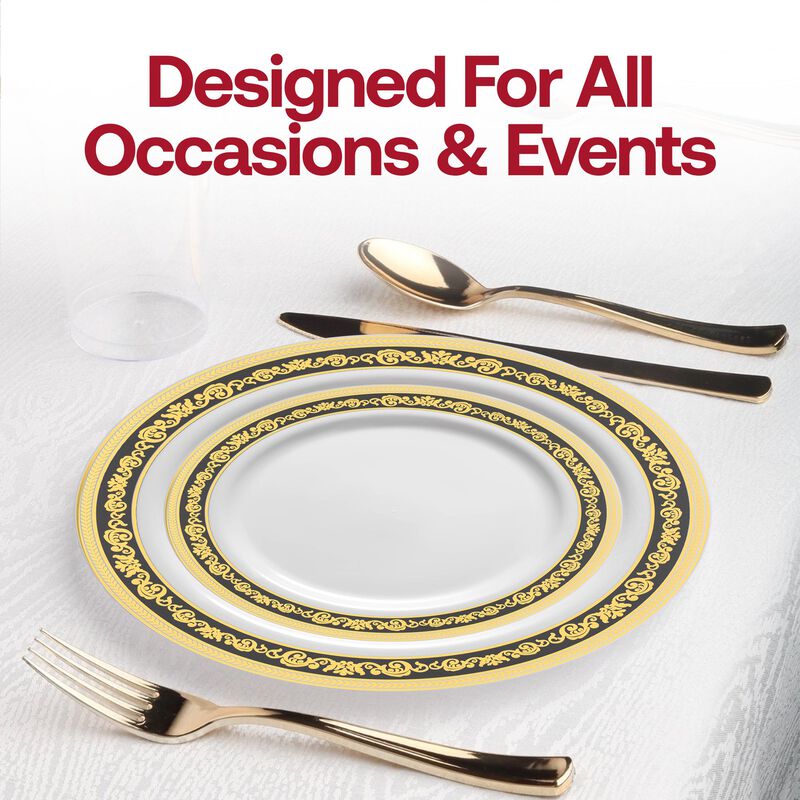 White with Black and Gold Royal Rim Plastic Wedding Value Set (30 Sets) image number 6