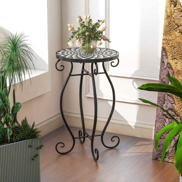 Hivvago Small Plant Stand with Weather Resistant Ceramic Tile Tabletop
