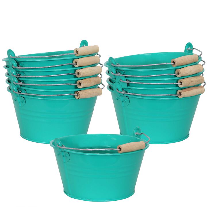 Sunnydaze Galvanized Steel Bucket Planter with Handles - Set of 10