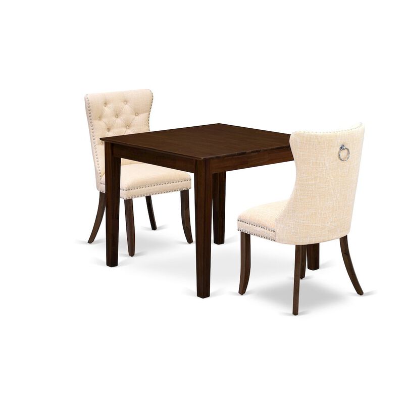 3 Piece Dining Room Table Set Consists of a Square Solid Wood Table