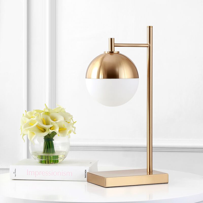 Marcel 21" Iron/Glass Art Deco Mid-Century Globe LED Table Lamp, Brass Gold