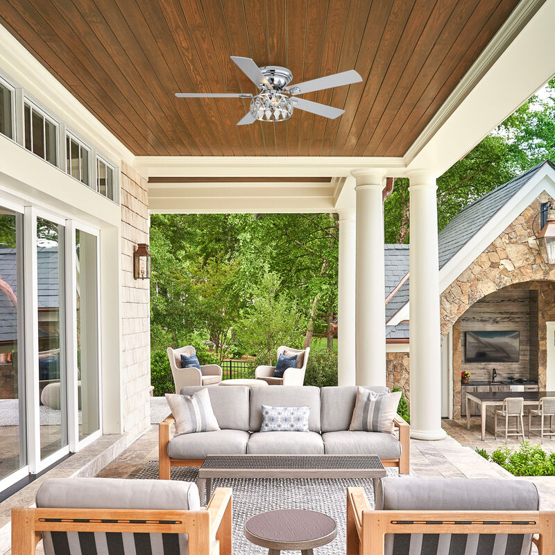Breezary 52" Flush Mount Ceiling Fan with Light, 3 E12 Bulbs Required, 6 Speeds, Remote, 5 Blades image number 6