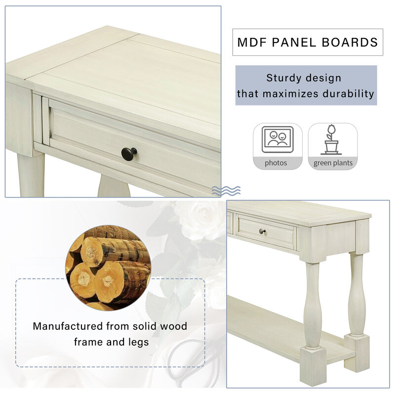 Whisen Mediterranean Style Rectangle Wood Long Console Table with Drawers and Shelf - Antique White