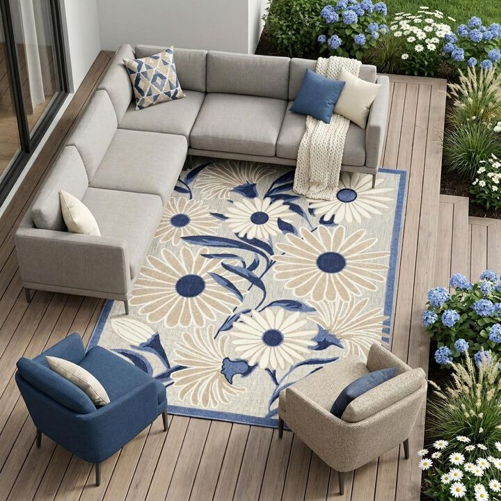 HomeRoots Floral Non Skid Indoor Outdoor Area Rug