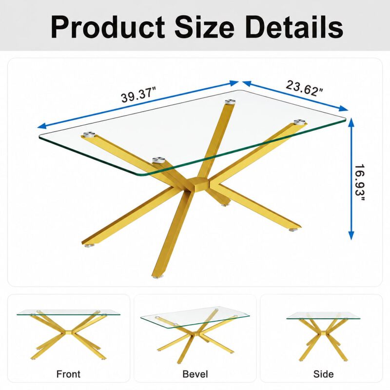 GOODSILO Rectangular Tempered Glass Coffee Table with Metal Legs, Adjustable Feet for Living Room and Office Use image number 1