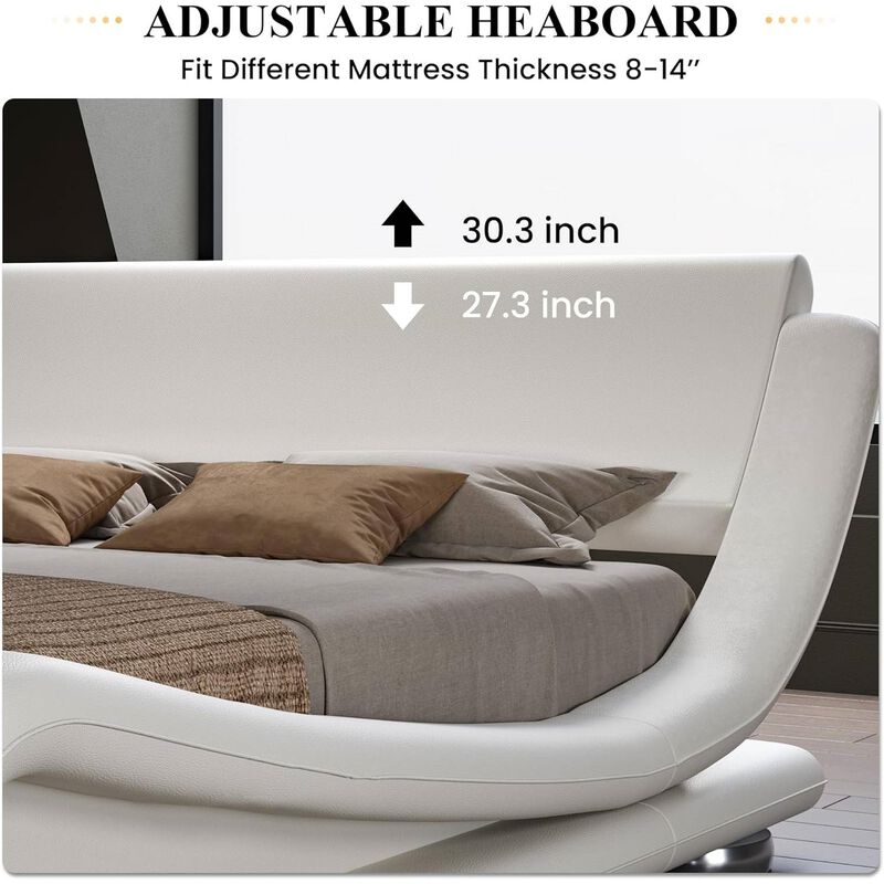 Upholstered Platform Bed with Sleigh Curved Headboard, Modern Bedroom Design