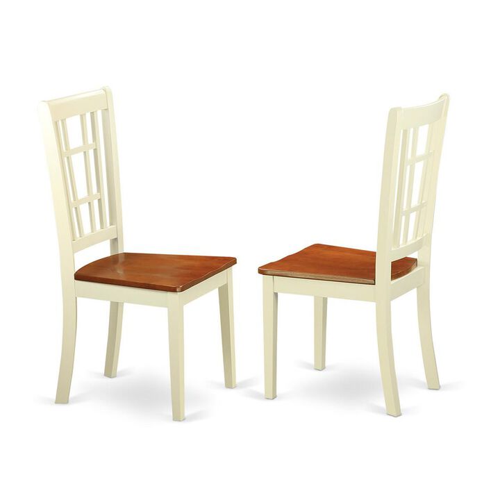 East West Furniture Nicoli  Dining  Chair  with  Wood  Seat  buttermilk  &  brown  finish,  Set  of  2