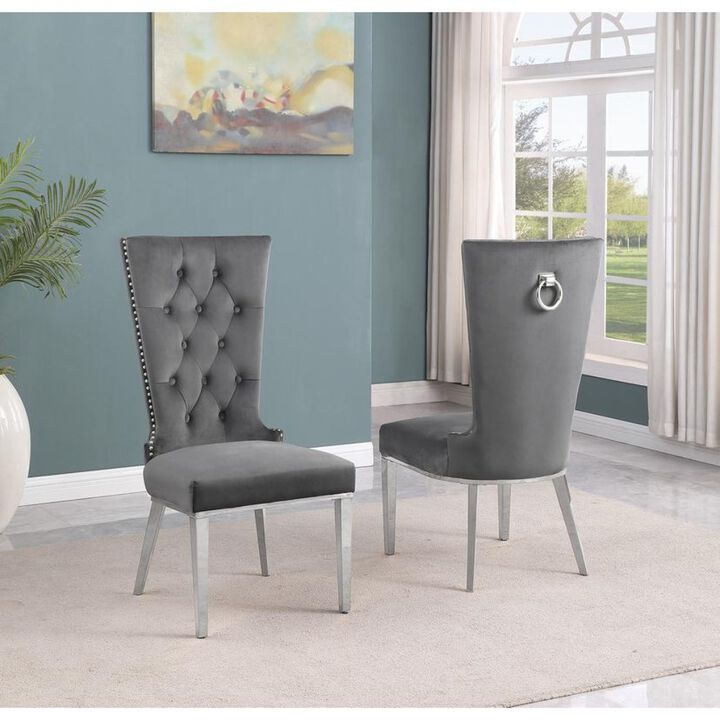 Best Quality Furniture Dark Gray Velvet Side Chair With Silver Stainless Steel Base (Set Of 2)