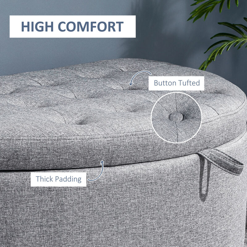 Foldable Tufted Linen Storage Seat Semicircle Footrest Box w/ Legs Lift Top