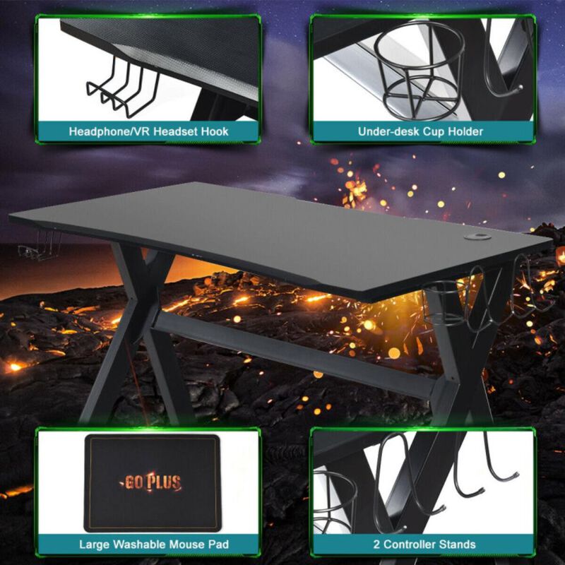 Hivvago Ergonomic Gaming Desk with Mousepad and Cup Headphone Holder