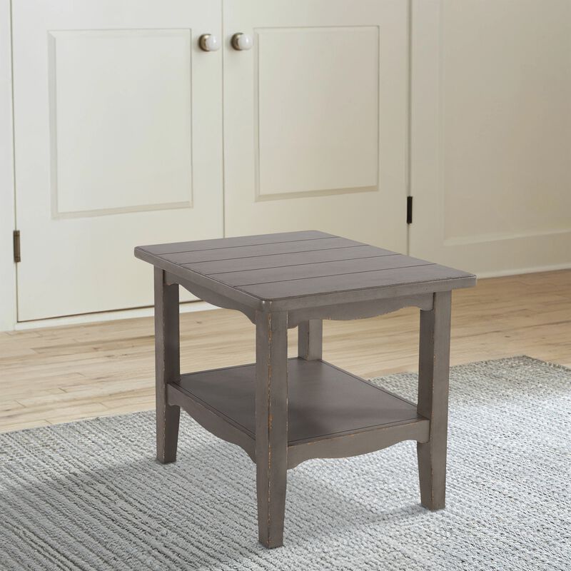Arin 26 Inch Side End Table, Open Shelf, Vintage Style Gray Hardwood