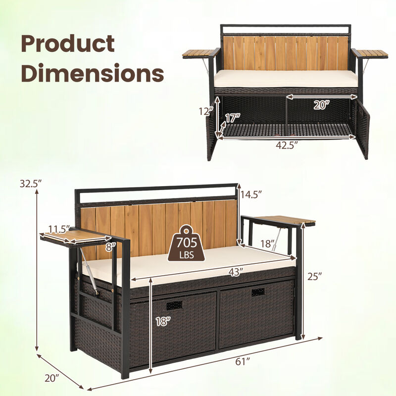 2-Person Outdoor Storage Bench with Side Tables for Patio and Garden image number 2