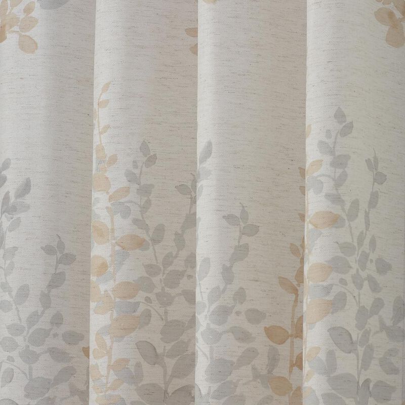Habitat Lana Light Filtering Grommet Curtain Panel Two Tone Leaf Branches Bouquet Faux Linen Fabric Designed Ivory