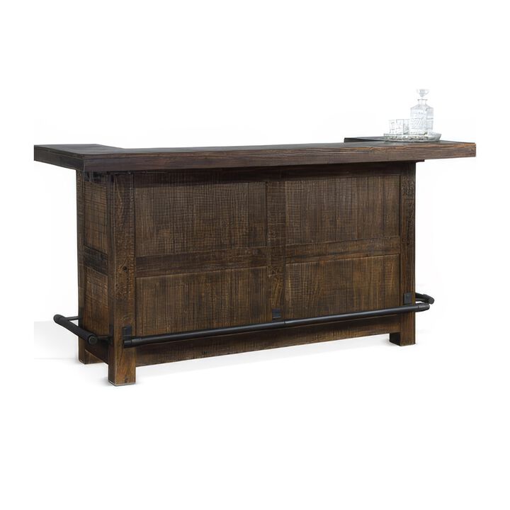 Flint Bar Counter Table, Pull Out Tray, Wine Racks, 80 Inch Brown Wood