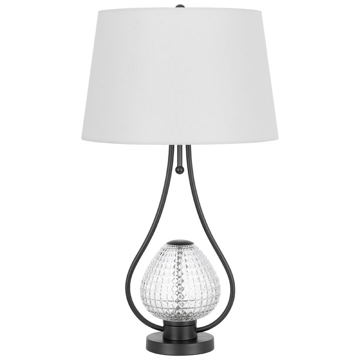 Table Lamp with Nightlight, Teardrop Diamond Design Glass Body, Gray Metal