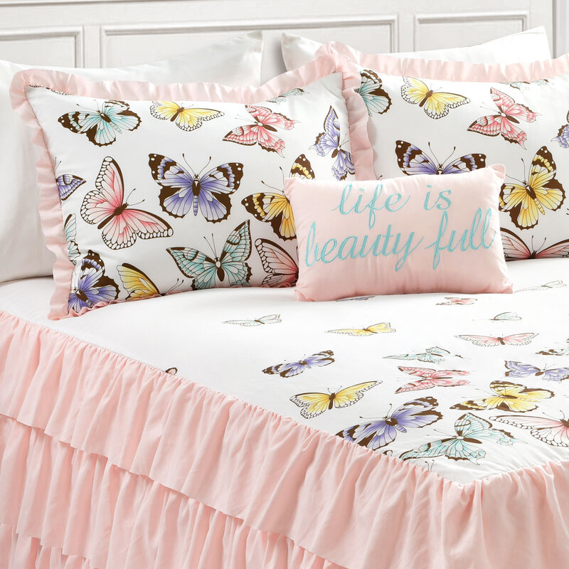 Flutter Butterfly Bedspread Pink 4Pc Set Full