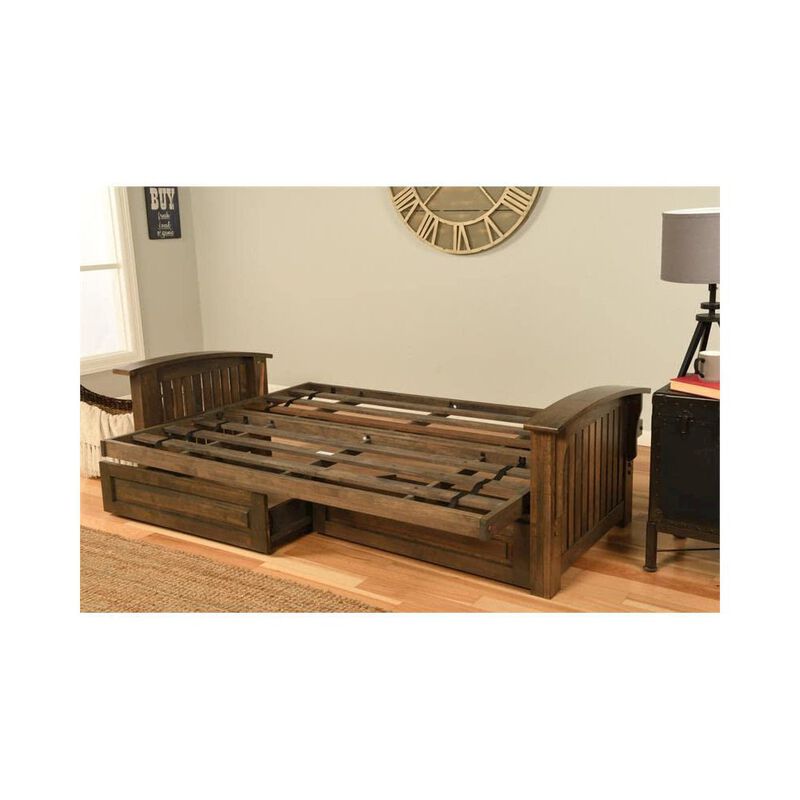 Washington Queen Frame-Rustic Walnut Finish-Oregon Trail Java Mattress-Storage Drawers image number 3