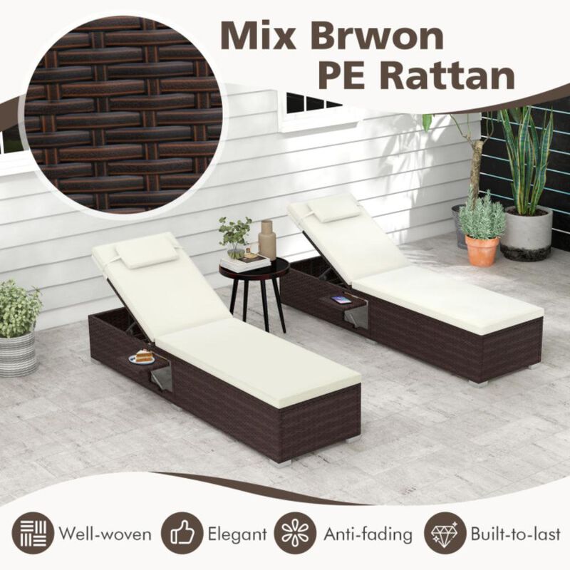 Hivvago Outdoor PE Rattan Chaise Lounge with 6-level Backrest