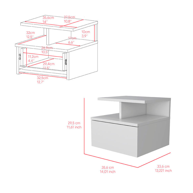 Nightstand Floating Flopini, Bedroom, White