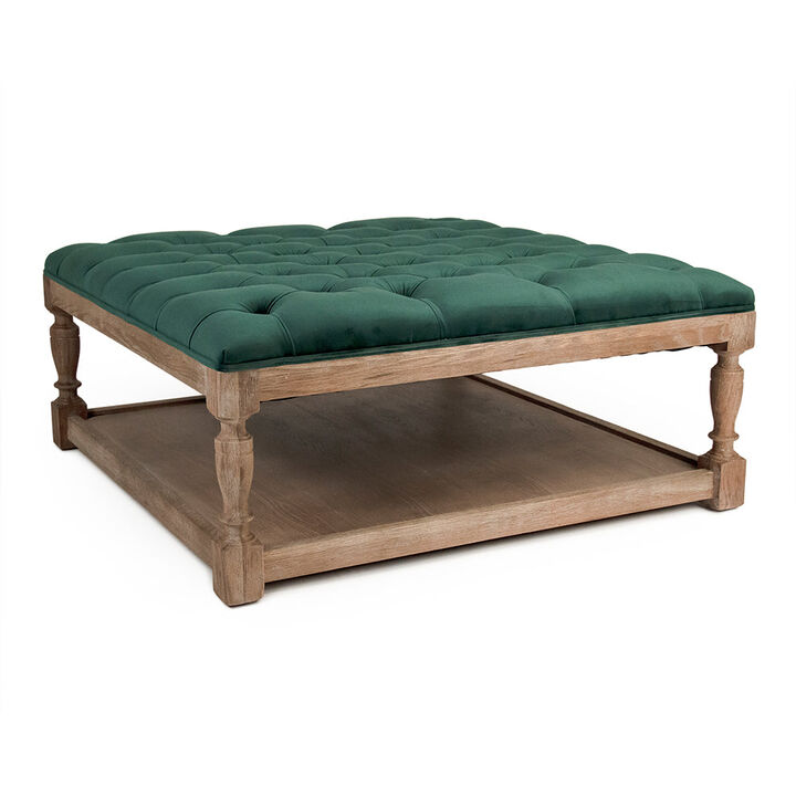 Green Velvet Square Tufted Ottoman