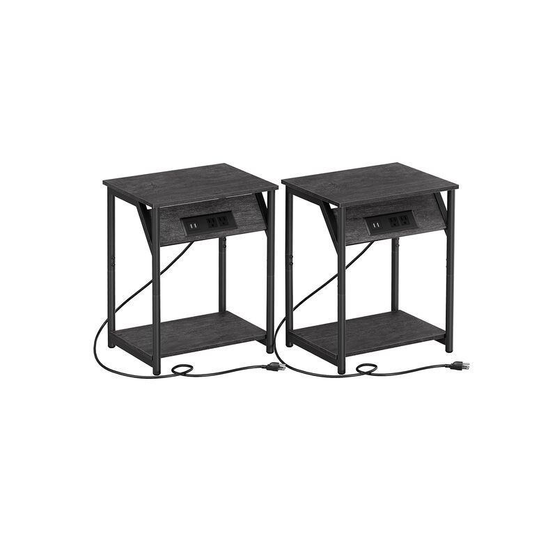 End Table Duo with Built-In Charger &ndash; Set of 2 Tables with USB Ports and AC Power Outlets for Living Spaces
