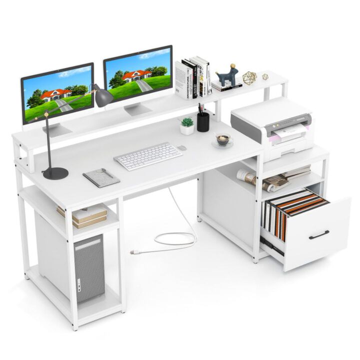 Hivvago Computer Desk with Monitor Stand & File Drawer