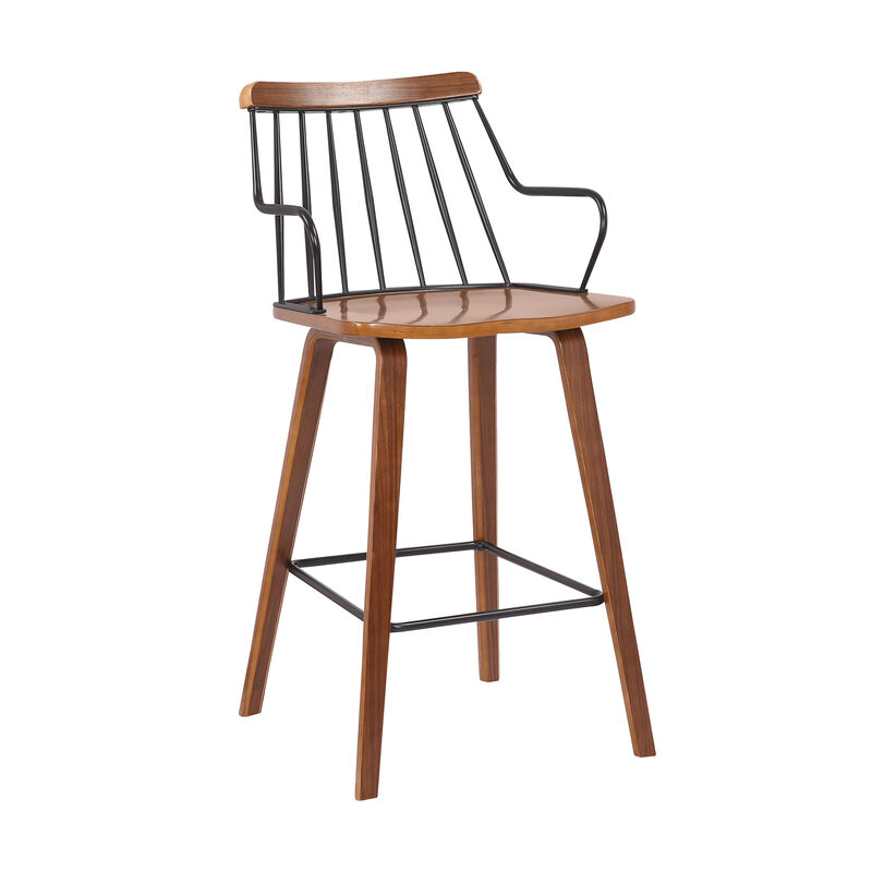 Micah Walnut and Metal Modern  Counter Height Bar Stool
