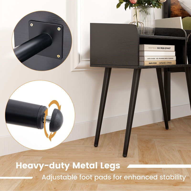 Mid Century Modern Nightstand  with Open Shelves