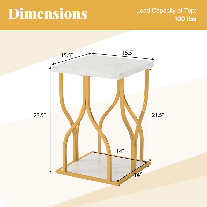 Faux Marble Bedside Night Stand with Petal-Inspired Metal Frame image number 3