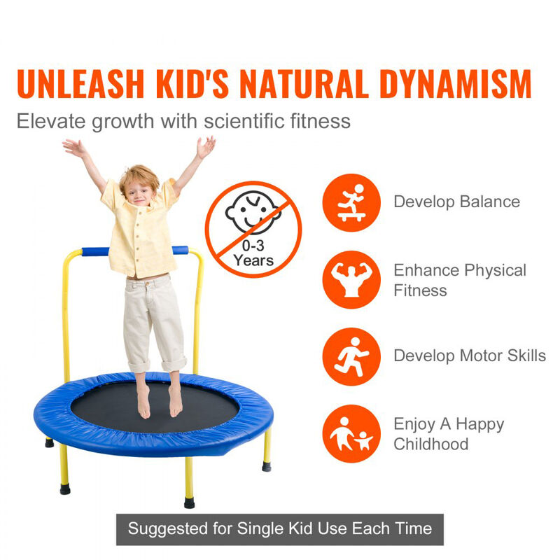 Toddler Trampoline with Foam Grip Handle, Foldable Mini Bouncer for Kids Indoor Outdoor Fun image number 5