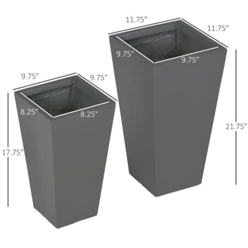 Set of 2 Modern Lightweight Outdoor Patio Flower Pot Tall Planter Box