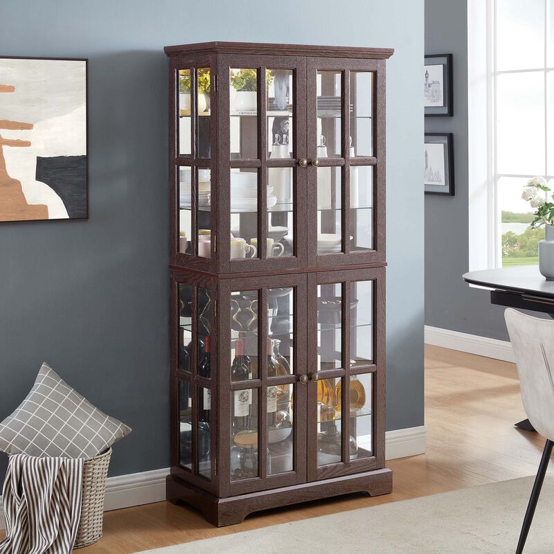 Merax Antique Glass Display Cabinet with Lighting, Adjustable Shelves & Vintage Design image number 1