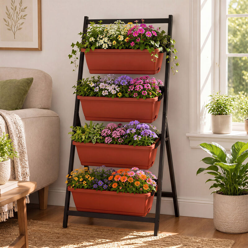 4-Tier Vertical Garden Planter with Drainage and Storage Pots image number 1