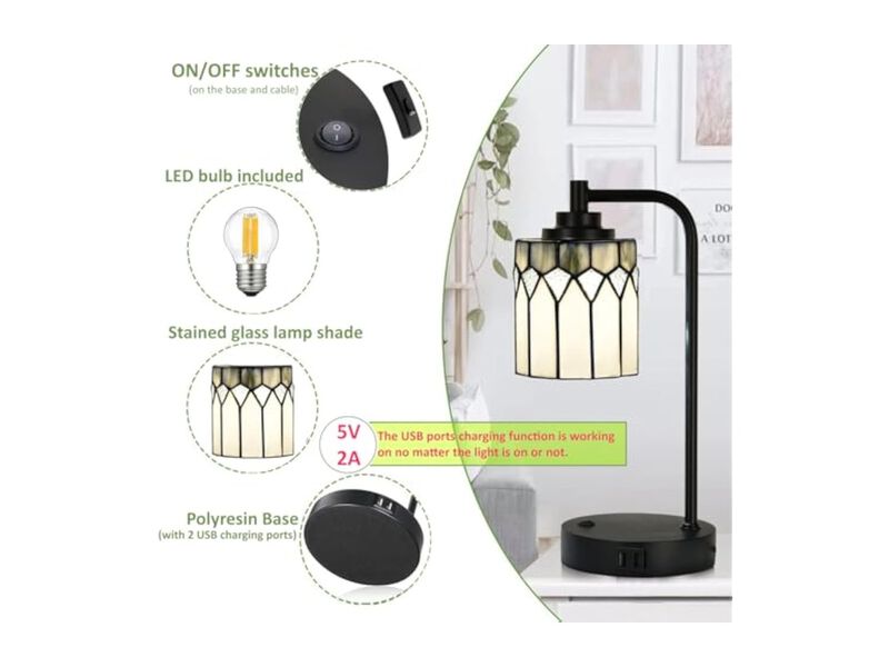 Tiffany Style Stained Glass Table Lamp For Office Nightstand Desk Bulbs Included image number 3