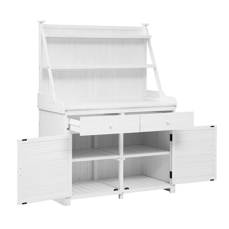 65inch Garden Potting Bench Table, Fir Wood Workstation with Storage Shelf, Drawer and Cabinet, White