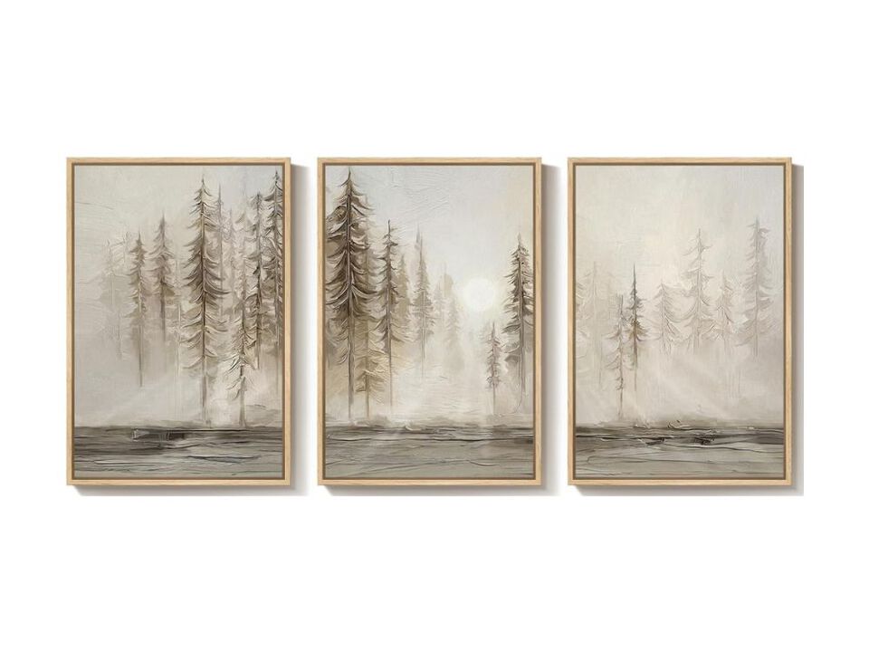 Framed Neutral Wall Art Set of 3 Large Abstract Forest Canvas Prints Decor