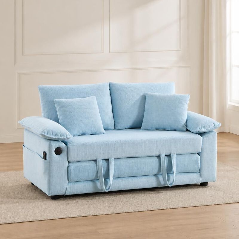 GOODSILO 3-in-1 Upholstered Convertible Futon Sofa Bed, Foldable Tufted Loveseat Pull Out Sleeper Couch with Side Pockets for Small Living Spaces image number 2