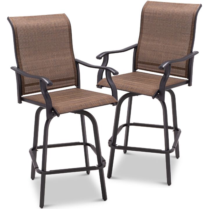 Hivvago Set of 2 Brown All-Weather Mesh Swivel Barstools